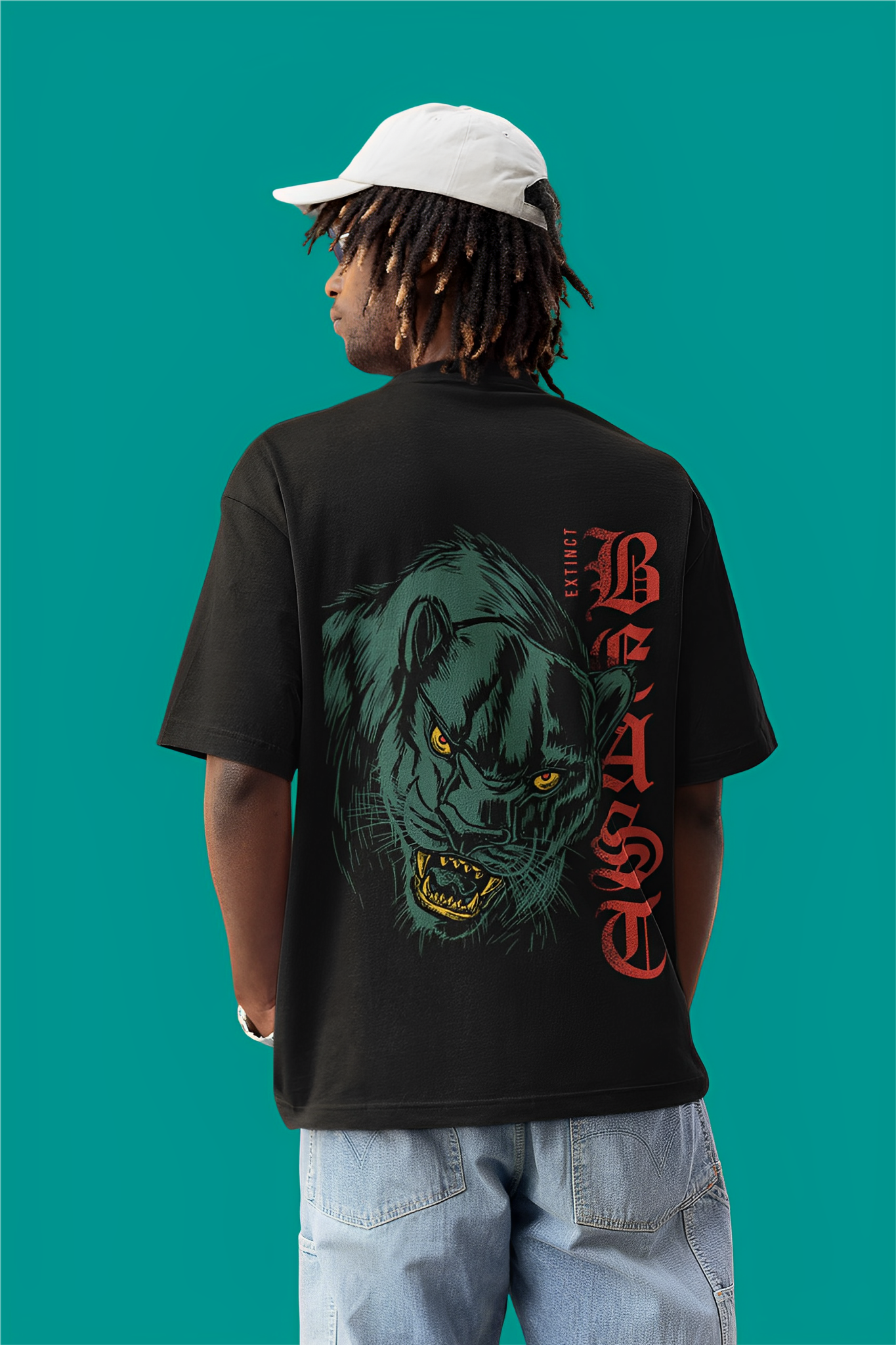 Legendary Creature: Extinct Beast Men's Black Cotton Oversized Printed Tee