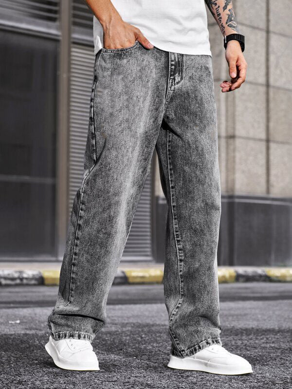 Metal Grey Acid Wash Regular Fit Denim - Distinctive Style and Comfort