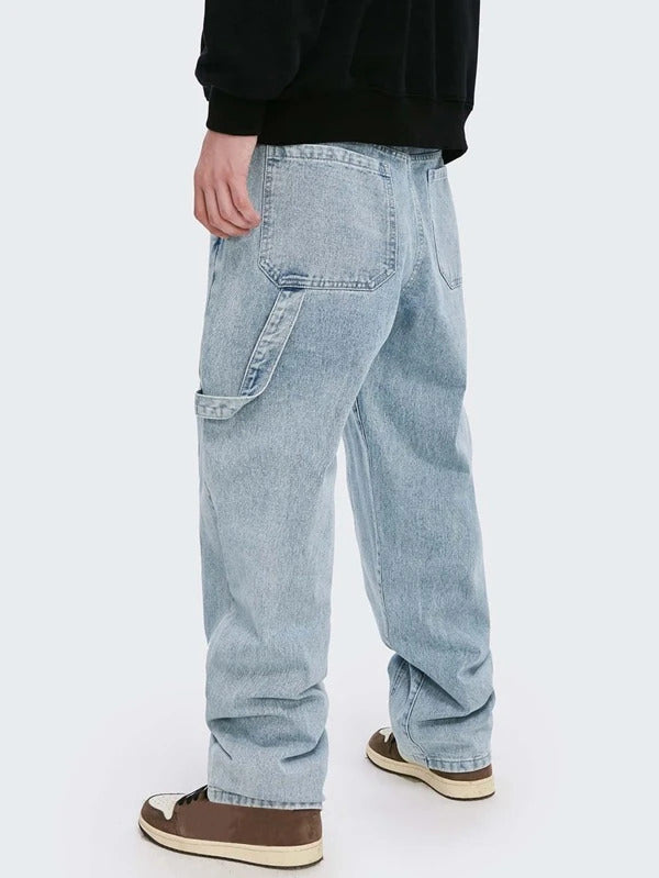 Sky Ride Blue Front Stitch Men's Baggy Jeans - Bwolves