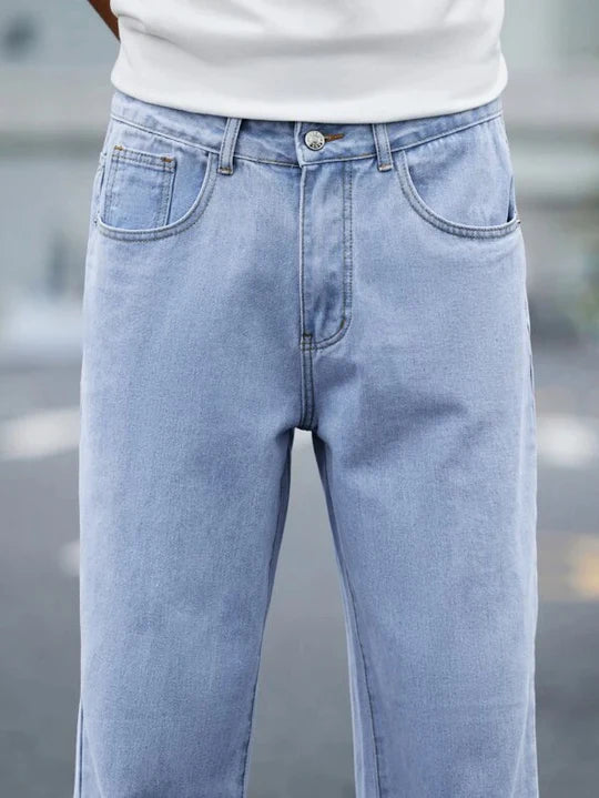 Upgrade Your Style with Slate Blue Baggy Fit Rigid Jeans - Bwolves