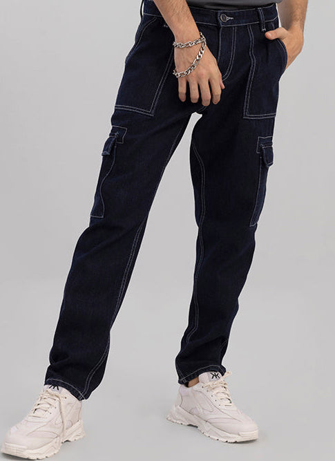 Bwolves: Dark Blue Baggy Fit Jeans for Effortless Style