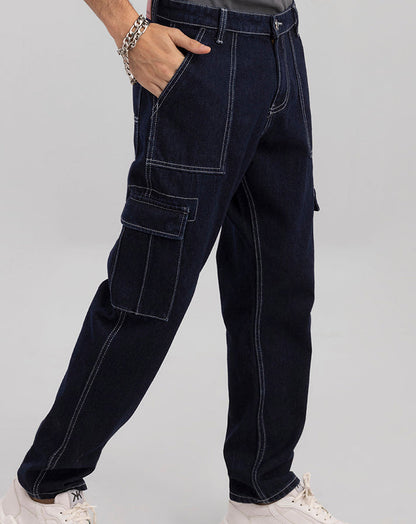 Bwolves: Dark Blue Baggy Fit Jeans for Effortless Style