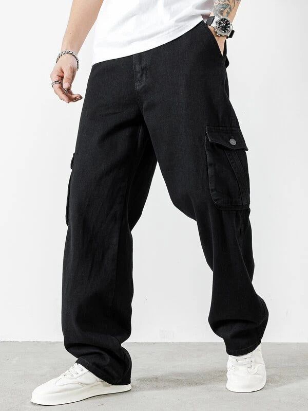 Black Baggy Men Cargo Jeans - Style and Function Combined – Bwolves Store