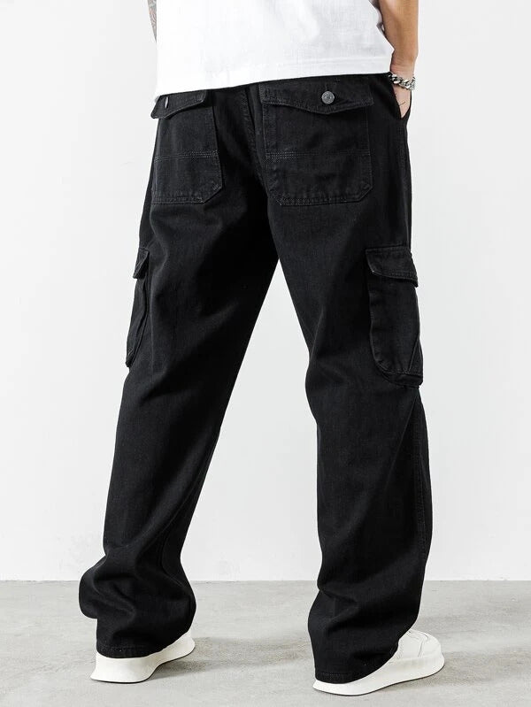 Black Baggy Men Cargo Jeans - Style and Function Combined