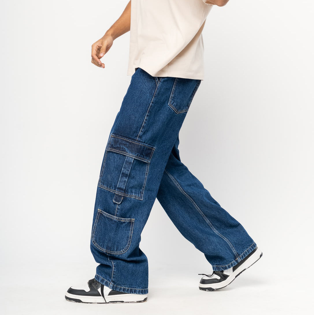 Men's Side Pocket Baggy Cargo Jeans - Urban Functionality and Style