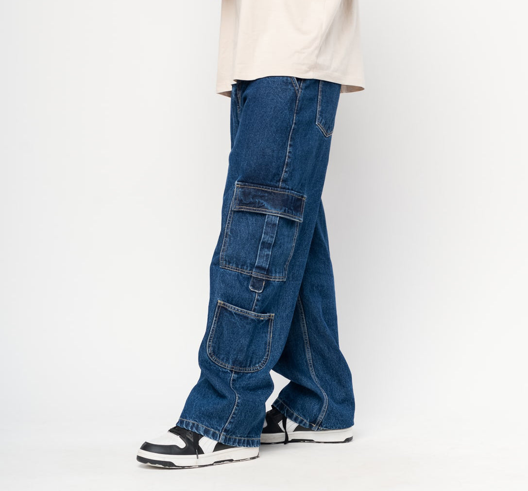 Men's Side Pocket Baggy Cargo Jeans - Urban Functionality and Style