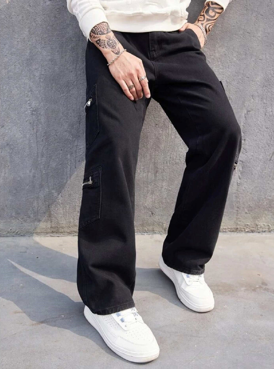 So Gangsta Zipper Pocket Black Men's Cargo Pants - Urban Cool and Functional