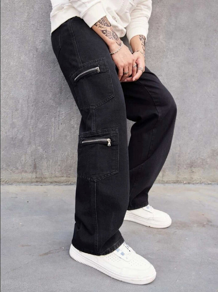 So Gangsta Zipper Pocket Black Men's Cargo Pants - Urban Cool and Functional