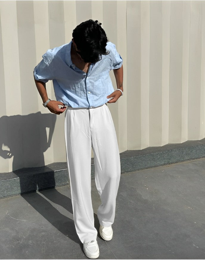 Men Casual Trend Knee Pleated Frayed Denim Pants Korean Style Slim Stretch  Jeans | eBay