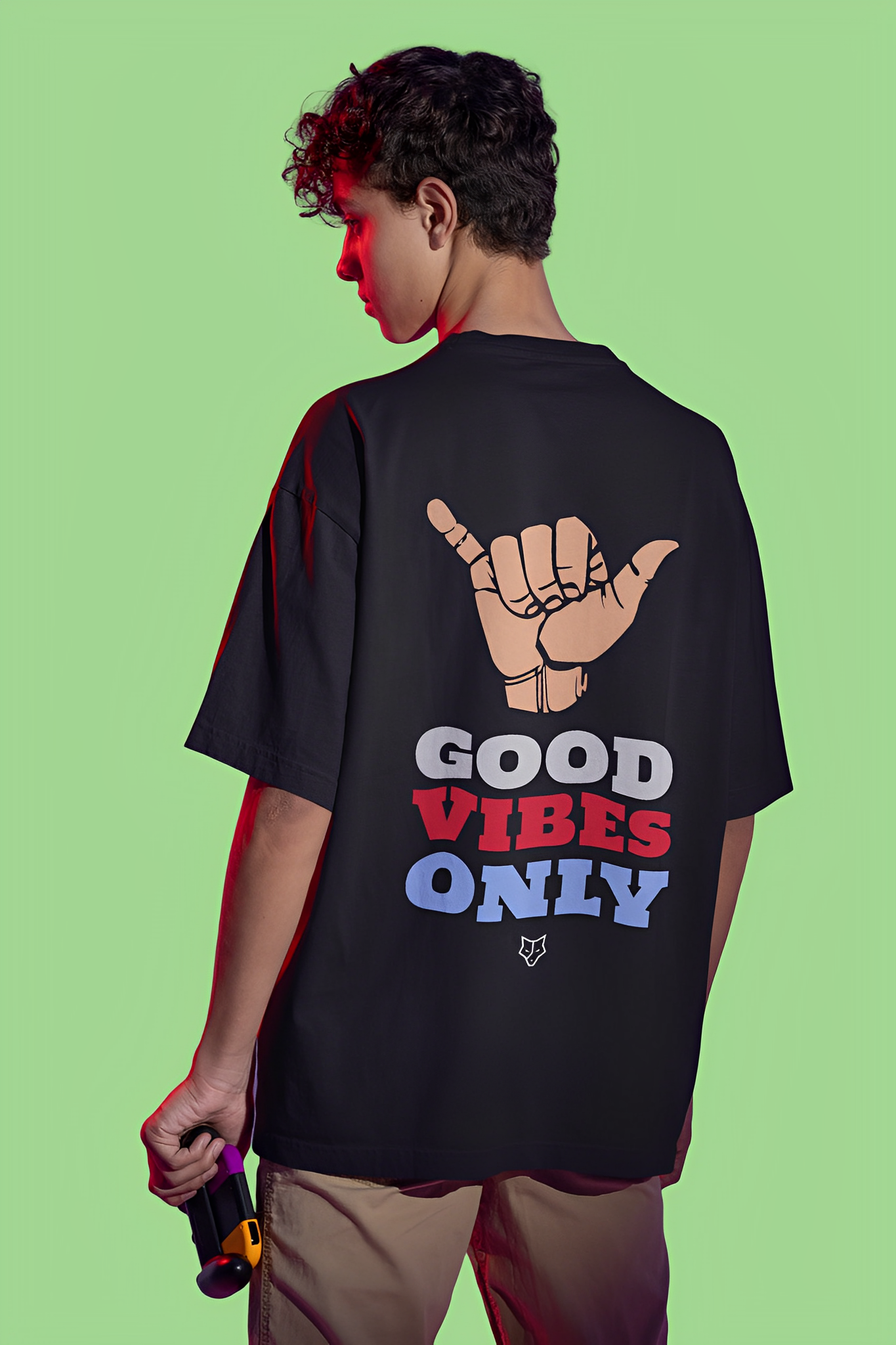 Good Vibes Only: Bwolves Men's Black Oversized Graphic Tee