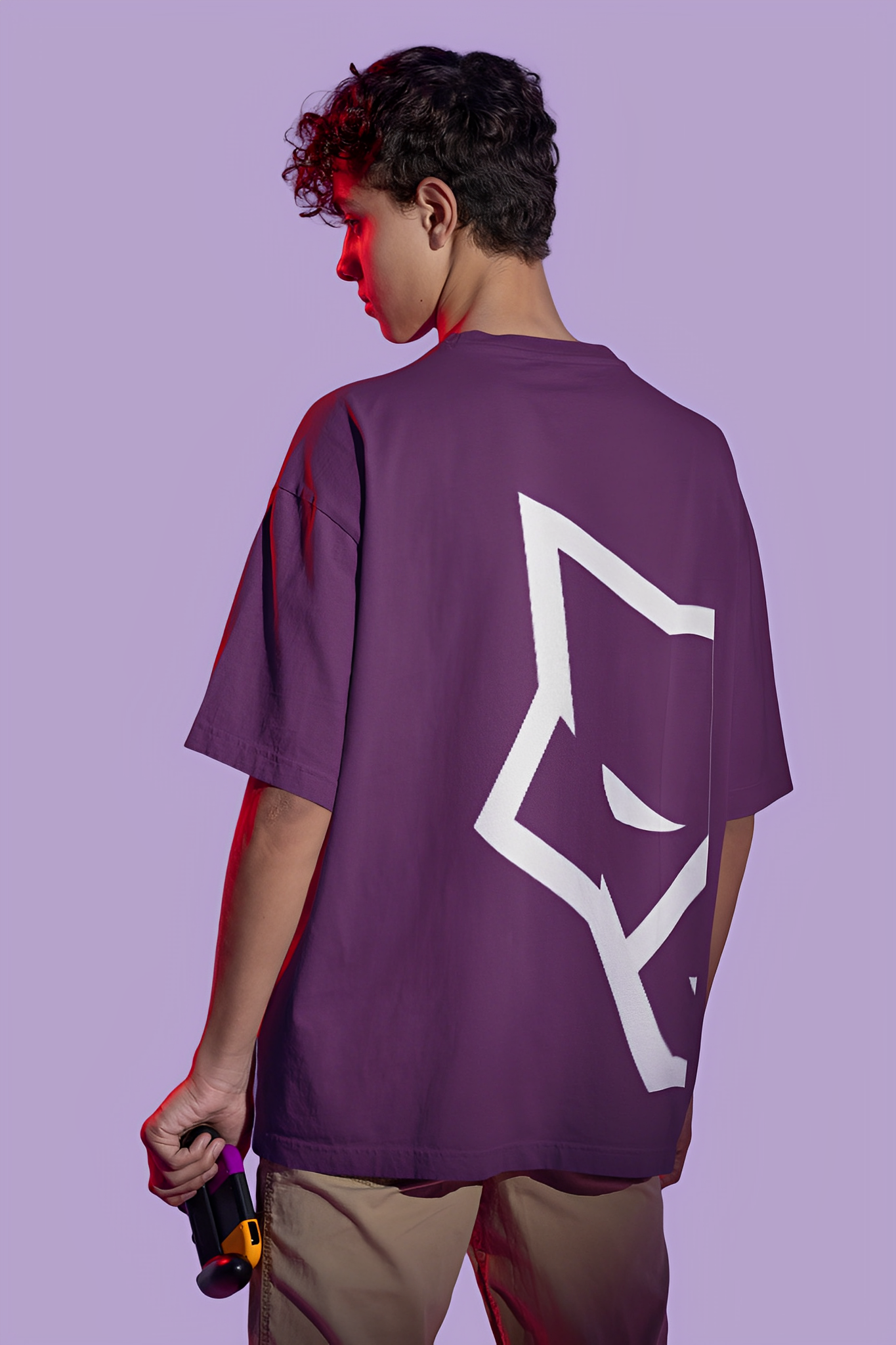 Bwolves Men's Purple Oversized Graphic Tee - Unleash Your Bold Style