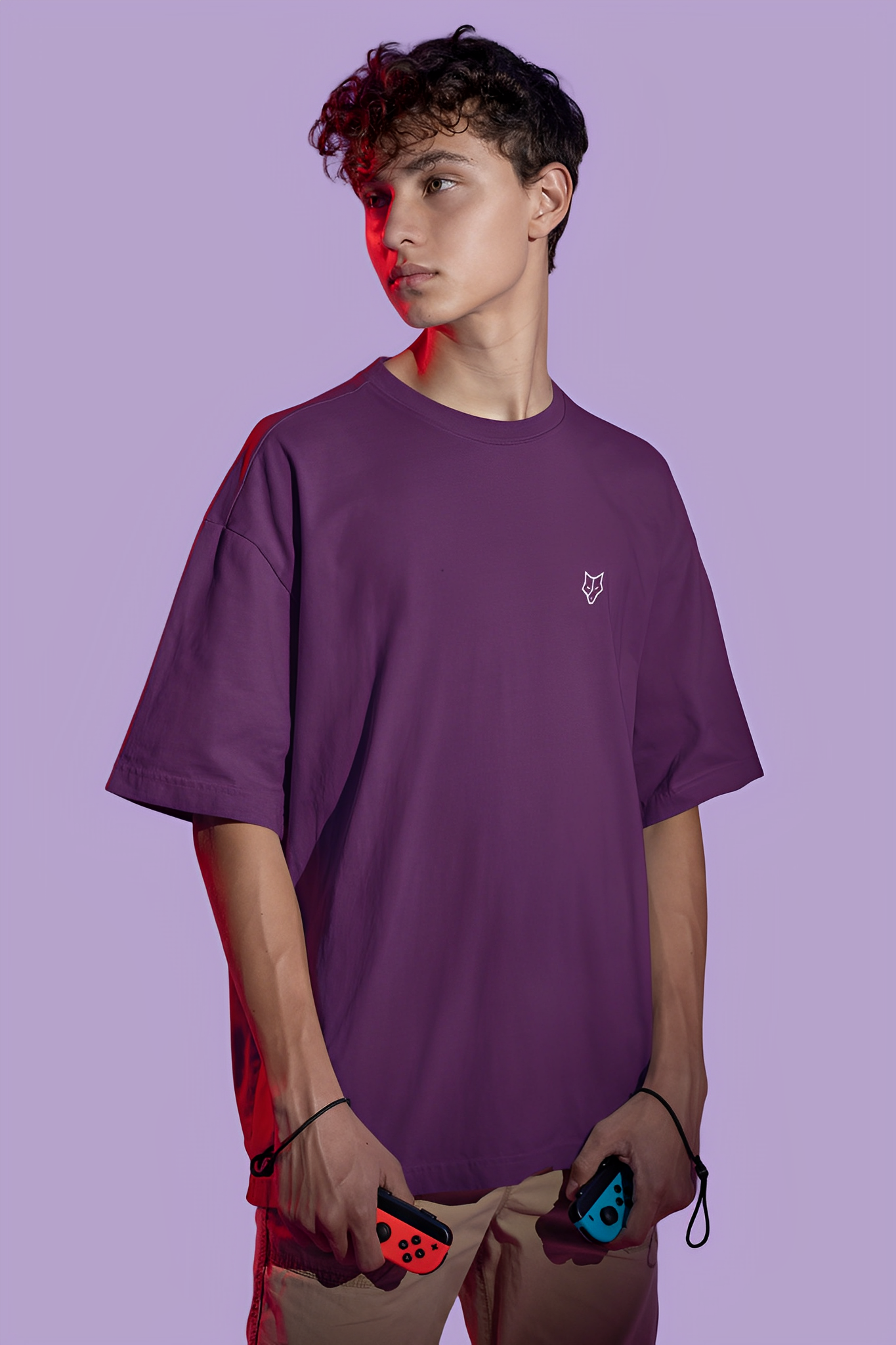 Bwolves Men's Purple Oversized Graphic Tee - Unleash Your Bold Style