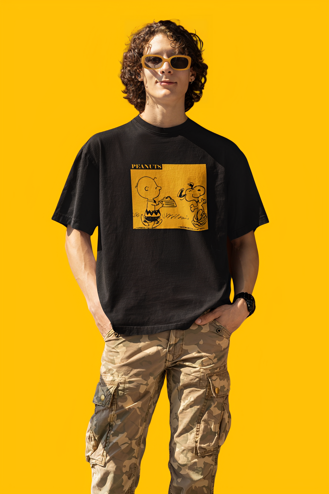 Get Nutty with Peanuts! Black Cotton Oversized Tee by Bwolves