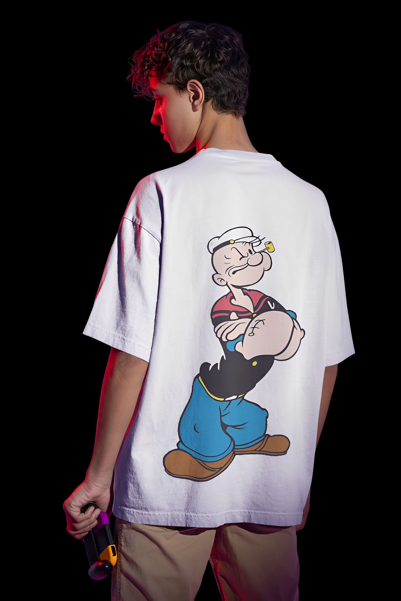 Oversized Popeye White Cotton Tee